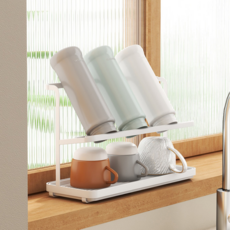 甜蜜商店 雙層杯子瀝水收納架, 1個, 白色