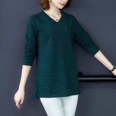 ADAQUEEN 女款春秋V領寬鬆版型開衩大尺碼T恤