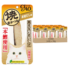 INABA CIAO 啾嚕 燒本柴魚魚柳條 綠茶消臭成分配合 土佐清水港直接輸送 新鮮 肉質柔軟 方便吞食, 高湯風味, 30g, 24包