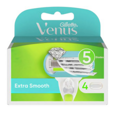 Gillette 吉列 維納絲超潤滑美體除毛刀替換刀頭 貼膚5層刀片設計 含酪梨油配方潤滑條, 4入, 1盒
