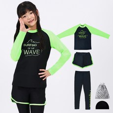 AQUATICA 孩童印花長袖泳衣+泳褲+打底褲+泳帽+收納袋 AQA318