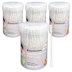 perfection 嬰幼兒用雙重壓花圓形純棉棉花棒, 4個, 100入