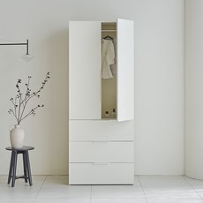 웰퍼니쳐 카린 높은 옷장 시리즈 800 3단 서랍형 일반도어 방문설치, 화이트