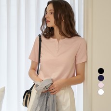 ELLE PARIS 여성용 헨리넥 반팔 티셔츠