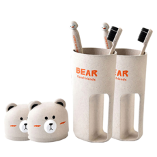 Thezaka 粉彩小熊牙刷盒 + 牙刷 2 件套, 淺褐色, 2個