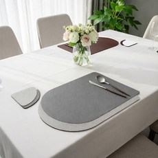 MF스토어 에비뉴 양면 가죽 테이블 매트 + 티코스터 세트, 다크그레이 + 그레이, 버건디 + 화이트, 4개, 매트(44 x 30 cm), 티코스터(12.5 x 10 cm)