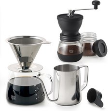 BEANPLUS 多合一滴水套組600ml+陶瓷手磨手動咖啡研磨機, 單色(滴咖啡設備)+混色(磨豆機), 1組