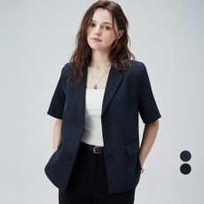 ELLEPARIS 여성용 컴포트 핏 하프 슬리브 클래식 싱글 블레이저 자켓