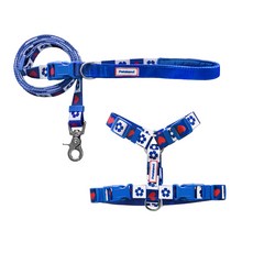 PETSLAND Heart Pop H型胸背帶 + 免持牽繩組, 流行藍, 1個