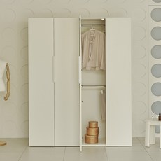 웰퍼니쳐 카린 높은 옷장 시리즈 1단 + 2단 행거형 세트 방문설치, 매트아이보리