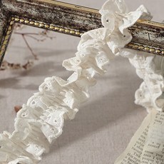 雙邊皺褶刺繡蕾絲帶 180 cm, 自然原色, 1入