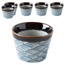 JUST HOME 日式浪紋陶瓷90ml點心杯6件組, 日式浪紋 綠色, 1組