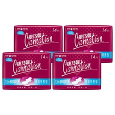 Carnation 康乃馨 超薄蝶型衛生棉, 夜用特長型(28cm), 14片, 4包