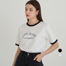 ELLE GIRL 링거 프린트 통기성 순면 반팔 티셔츠