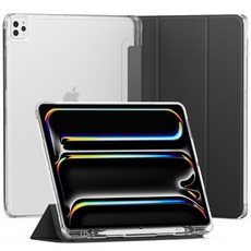 Sinjimoru Pure Defense 透明 Apple Pencil 收納平板保護殼, 黑色, 1個