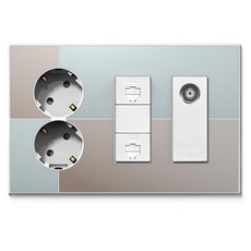 TILINS Gallery整合水溝插座 2孔+RJ45 2孔+CATV單元 2方 米色薄荷, 1個