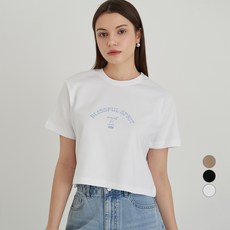 ELLE GIRL 여성용 통기성 세미 크롭 그래픽 반팔티