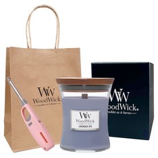 우드윅 미디엄캔들 + 쇼핑백 + 라이터 랜덤발송 세트, 라벤더 스파, 1세트