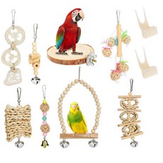 鸚鵡鞦韆玩具8種+水果叉2入, 混合顏色, 1套