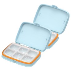 Luarmo 便攜式藥盒 藥丸盒 可調節隔層 6格 藍色, 2個