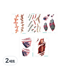 Lunamini 萬聖節傷口紋身貼紙 中型A 5款組, 混合色, 2套