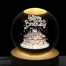 ALL SPLENDID 水晶球 6cm + USB七彩實木燈座 7 x 2cm, 生日蛋糕