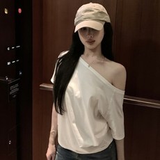 PEONIST 女款寬鬆落肩露肩短袖T恤