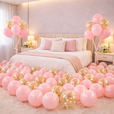 팡파티 파티풍선 50p + 공기 펌프 소형, 라이트핑크 앤 골드, 1세트