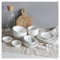 CCLIME 雙人韓式餐具組, 奶油白色, 小碗*2+大碗*2+圓盤20cm*1+圓盤17cm*1+圓盤12cm*2+碟子 8cm*2+碟子 11cm*2+碟子 13cm*1+勺筷架*2, 1組