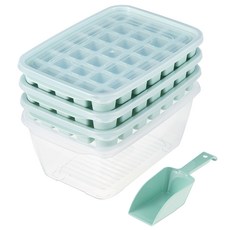 comet 廚房方形製冰盒 35格 3入 + 儲冰盒 + 冰鏟組合, 混合色