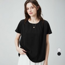ELLEPARIS 여성용 하객룩 핀턱 디테일 네크라인 돌먼 슬리브 블라우스