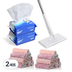 모나코올리브 한번에 콕 원터치 정전기 청소포 밀대 + 청소포 30p x 2개 + 극세사걸레 20p 세트, 2세트