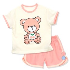 Little rabbit 孩童愛心小熊印花短袖套裝