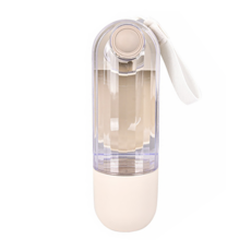 OUTSY 多功能寵物外出飲水瓶 糧食杯 二合一用途 單手餵水/鎖水 手提織帶方便攜帶, 白色, 1個