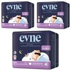 evne Cottony夜用褲型衛生棉, 4片, 3包, M(90~100號)