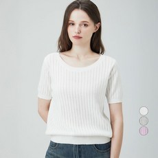 ELLEPARIS 여성용 코튼 포인텔 조직 스쿱넥 반팔 스웨터