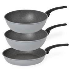 QUEEN SENSE Daily平底鍋3件組, 灰色, 平底鍋 28cm+炒鍋 28cm 2入, 1組
