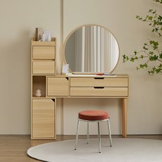 리샘 자올 익스텐션 서랍 화장대 + 딕슨 스툴 세트 방문설치, 오크(화장대), 딥브라운(스툴)