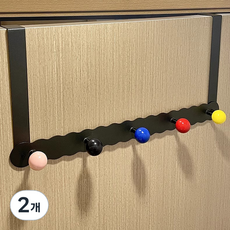 몬드스팟 알록달록 튼튼한 무타공 틈새 도어훅 옷걸이 훅 5개 YY57554, 블랙, 2개