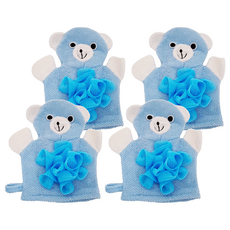 JAR 嚴選 兒童動物搓澡手套, 藍色小熊, 1個, 4入