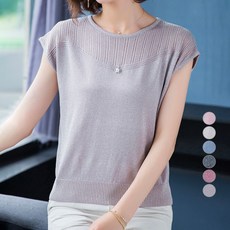 아뗄릭 여성용 데일리 가오리 루즈핏 포인트 큐빅 숏 니트 반팔 티셔츠 13807