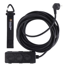 Breeze Moon 高容量露營延長線 3孔 10m + 登山扣型魔鬼氈束帶組, 摩登黑, 1套