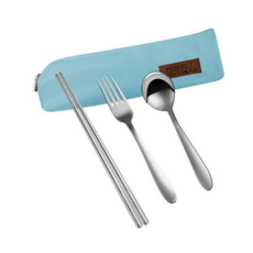PERFECT 理想 晶鑽316隨身餐具組, 湯匙 + 筷子 + 叉子, 粉藍色, 1組