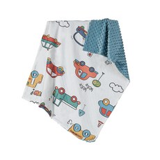 KL 格樂 寶貝毯 100%棉, 噗噗車 白色 + 藍色
