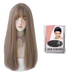 Innowin 長直髮 整頂假髮 55cm+髮網套組, 1個, 淺棕色