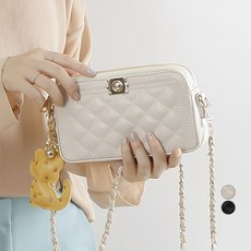 LULU 迷你格紋斜背包+吊飾 隨機出貨, 象牙