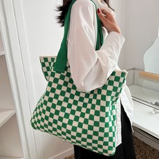 MalangJelly 女款格紋手繪風針織環保袋