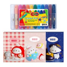 DONG-A 鉛筆 TORU 奶油蠟筆 12色 + Molang 加厚綜合畫冊 3入 隨機出貨套組, 1套
