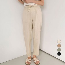 AFINAR 類亞麻透氣純棉舒適鬆緊腰長褲