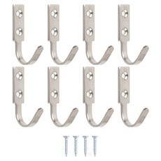 HARDWARE PARK 不鏽鋼封邊掛鉤 4入 + 安裝螺絲 套組, 銀色, 8套